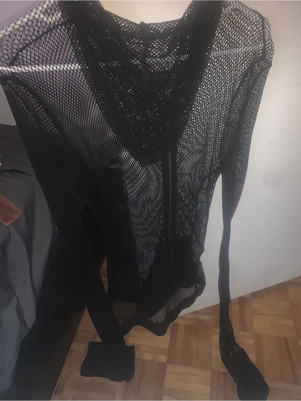 Black Mesh Zip-Front Hoodie Sweatshirt - Picture 7 of 8